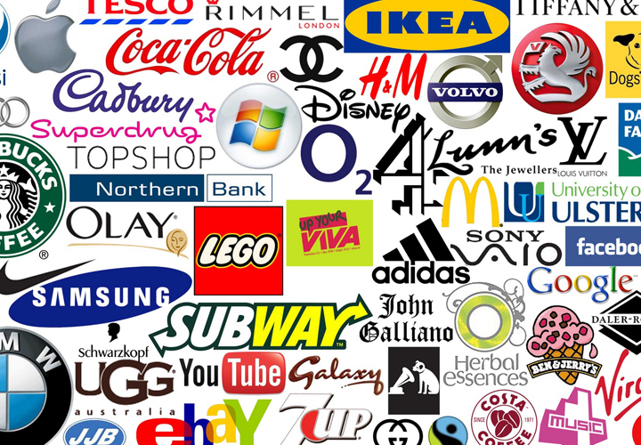 many famous brand logo designs shown in a collage