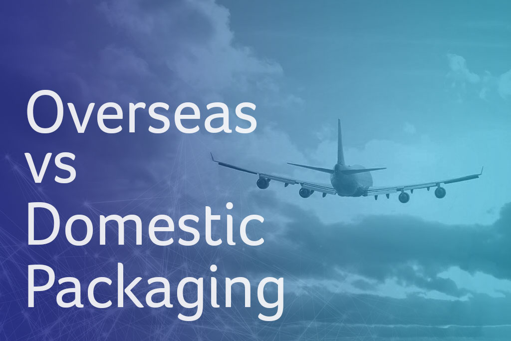 overseas vs domestic packaging - airplane flying away into the clouds